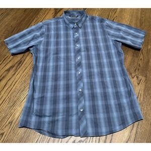 Travis Mathew Shirt‎ Mens XL Blue Button Up Plaid Short Sleeve Lightweight